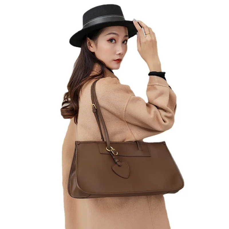 Women\'s Tote Bag Large Capacity Cowhide Soft Leather Briefcase All-Match Daily Work Commuting Pack Ladies Shoulder Shopper Bag