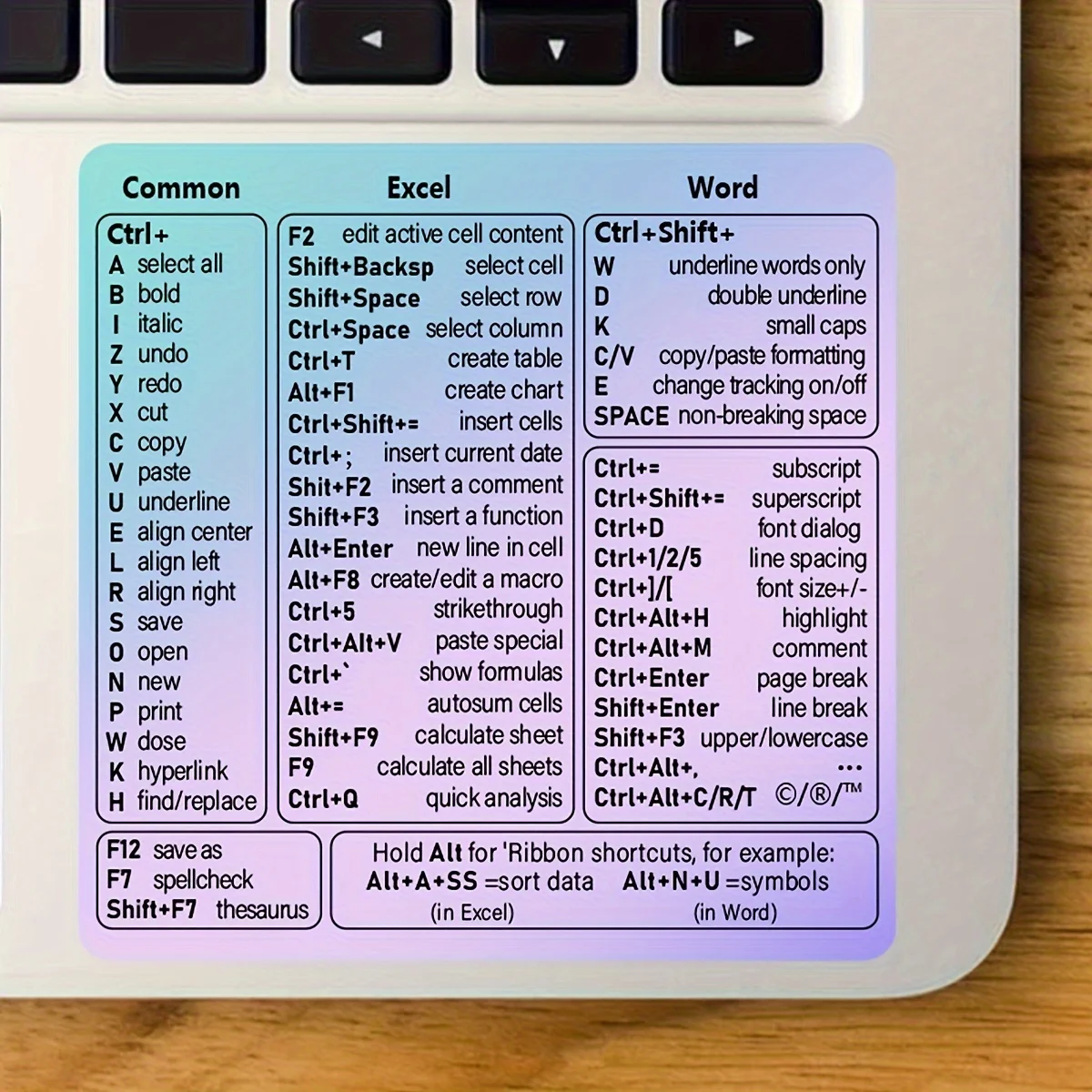 1 colorful gradual change laptop shortcut sticker - Excel VBA, Word, Access and Outlook Quick Reference Guide