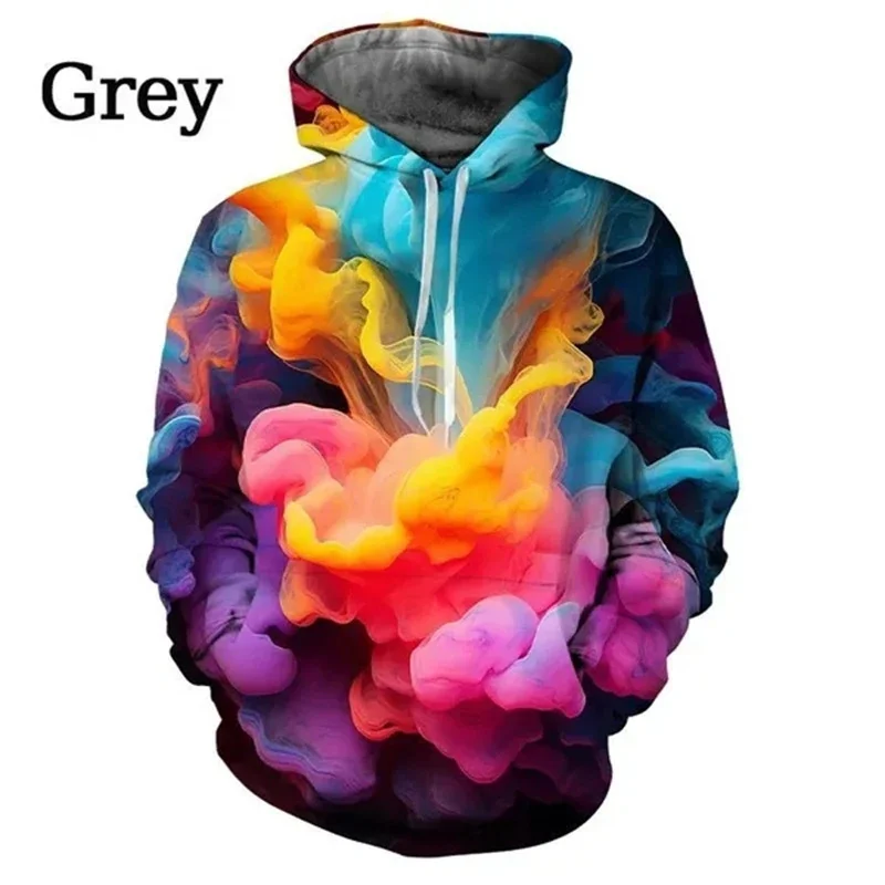 Hoodie grafis tinta percikan warna-warni, atasan longgar Hip Hop motif asap 3D tren modis