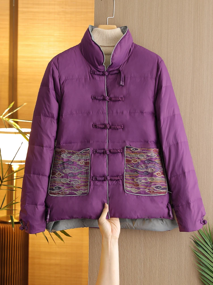 パープルママダウン Jaet 女性の冬用オルトニューチャイニーズ Sle スタンドカラーブレッドコート快適な軽量レギュラー Sve