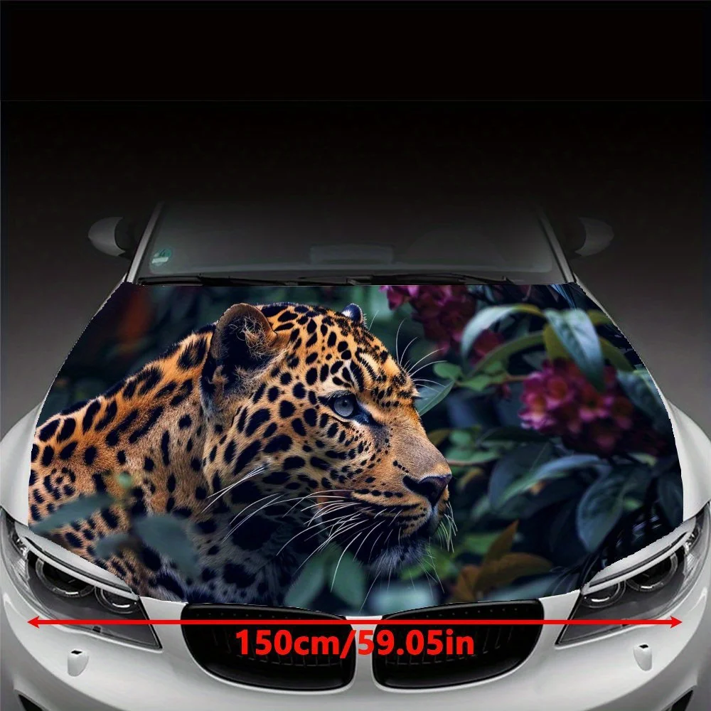 Stern Leopard Floral Animal Pattern Durable Car Hood Stickers, Car Engine Hood Stickers, Suitable for Most Vehicles, Ideal Gift,