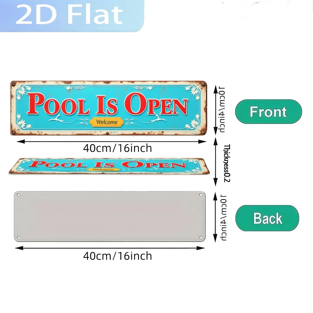2D Flat Pool Open Welcome Aluminum Wall Art Plaque Holiday Decor Gift for Front Door Porch Home
