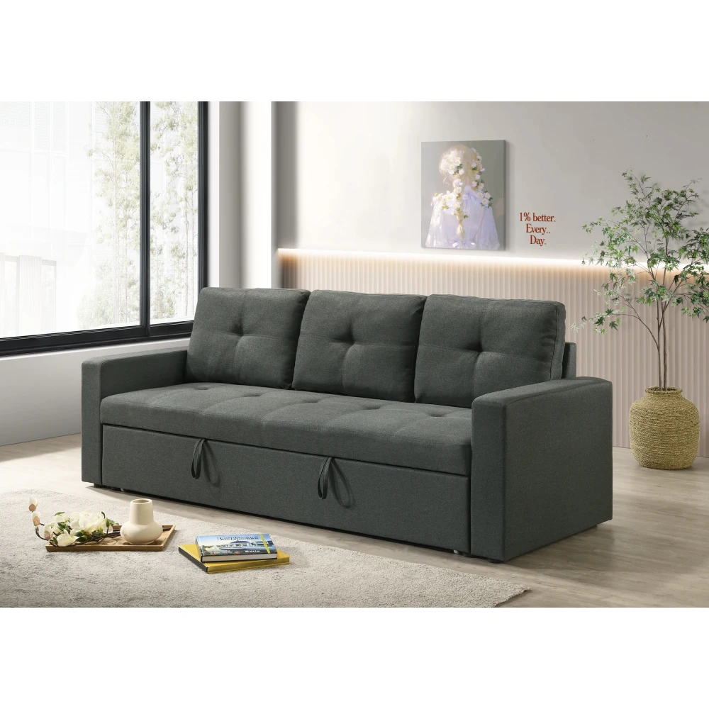 

Burleigh 83.5"W Dark Gray Fabric Sleeper Sofa with Tufted Cushions