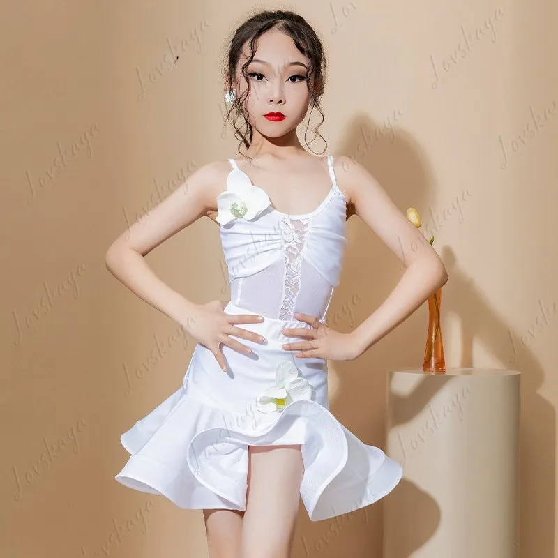 طقم ملابس الرقص اللاتيني الصيفي للفتيات للتدريب على الأداء مع تنورة واسعة ونمط راقي جديد