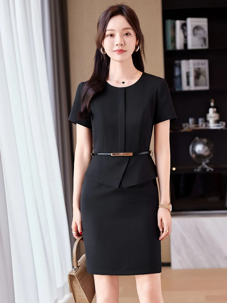 Business Dress Women's Short Sleeve Thin2024New Jewelry Shop Workwear Advanced Sense Temperament Commute Dress