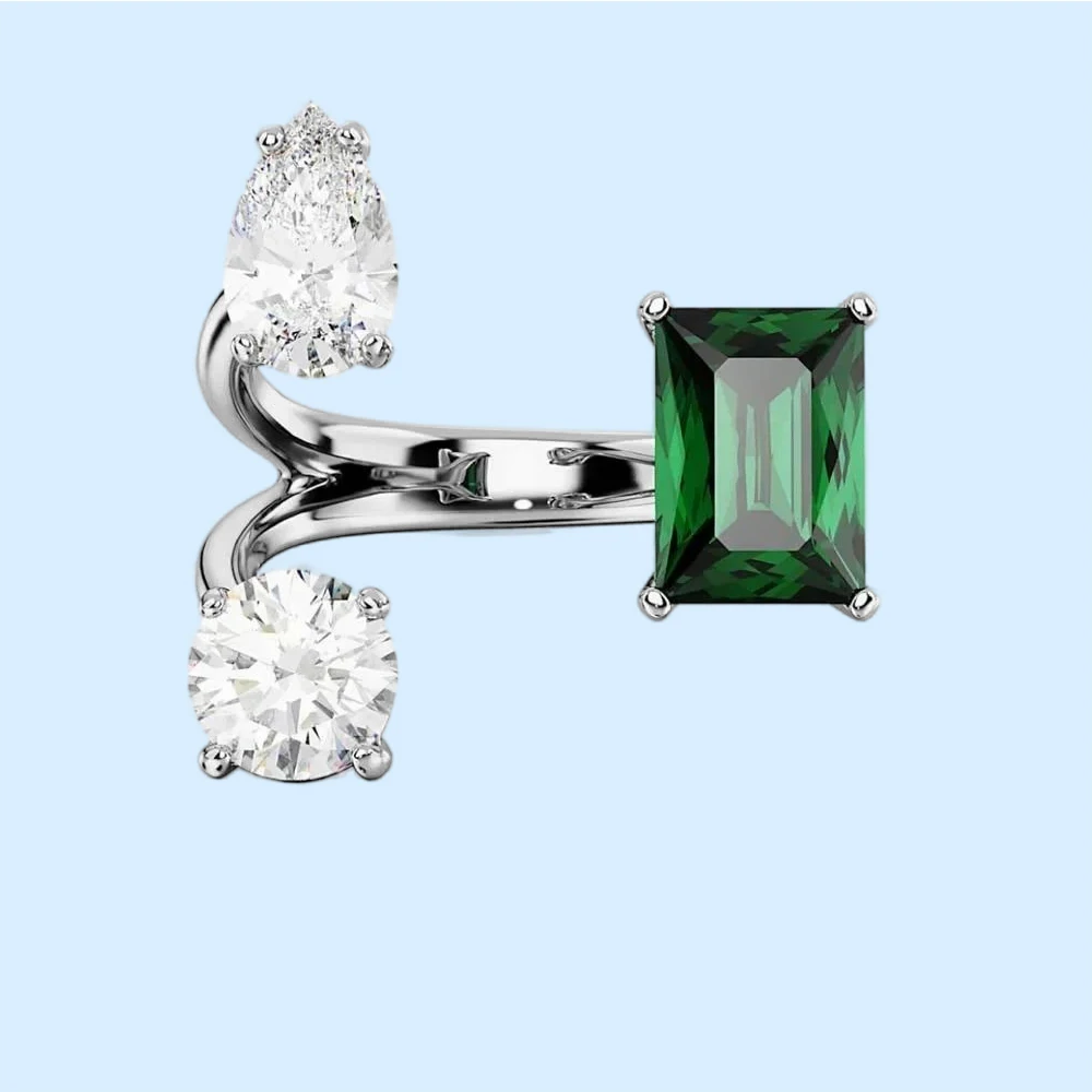 

2024 Fashion Latest Mesmera Mixed Cut Green Open Ring Women's Romantic Jewelry Mother's Day Gift