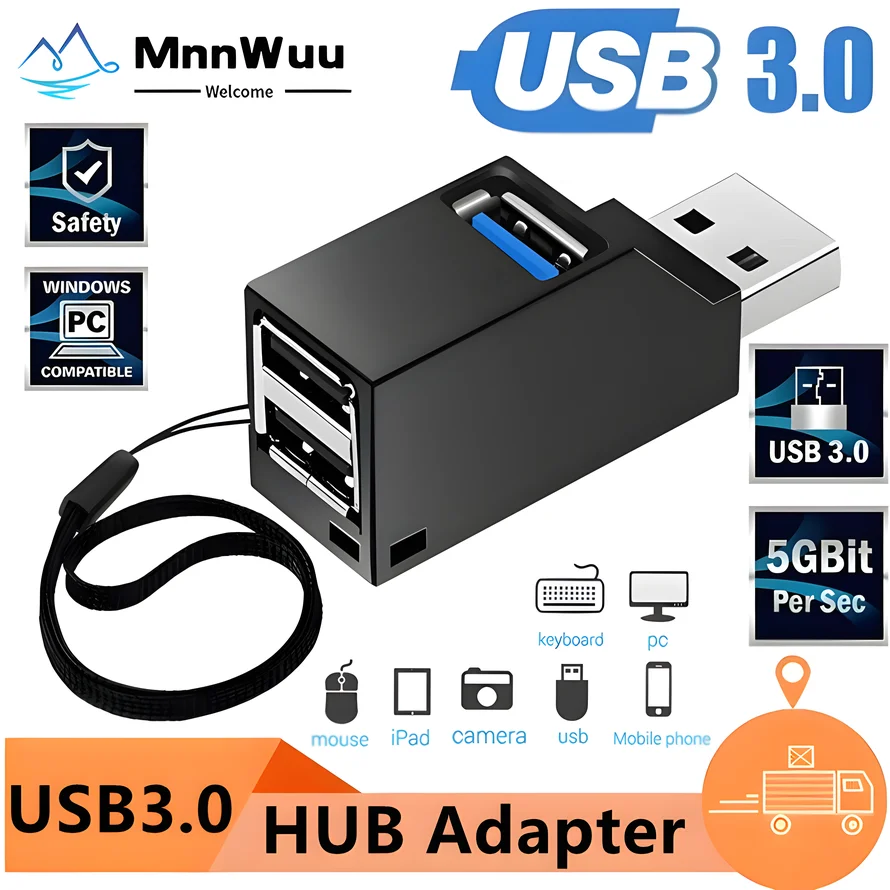 USB 3.0 HUB Adapter Extender 1 to 3 Ports USB Hub Splitter 3 Port High Speed USB 3.0+2.0 Hub For PC Laptop U Disk Card Reader