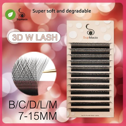 Supmacio-extensiones de pestañas 3D W, pestañas w, pestañas 3d con forma de W, blister w rizo 3D 0,07 D, ventilador holografico 3d, volumen suave Natural, Cilios W Style Bloom, extensiones w Etiqueta Privada mayoreo