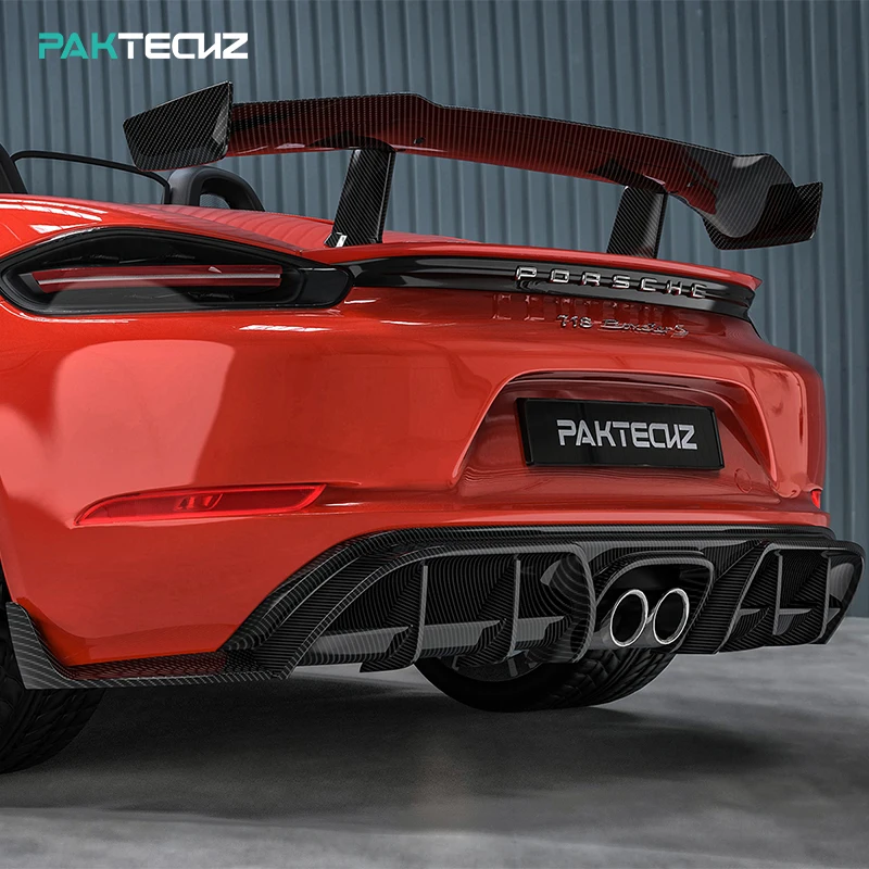

Paktechz Prepreg Carbon Fiber Bodykit Rear Bumper Lip Diffuser for Porsche 718 Cayman Boxster 982