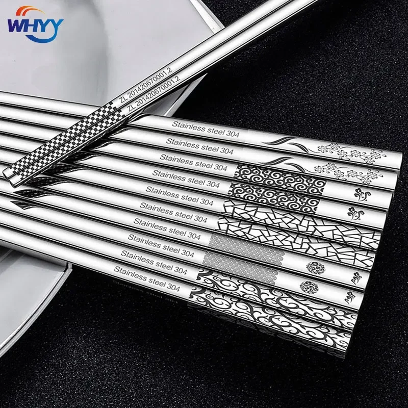 New 1 Pair Stainless Steel Chopsticks Reusable Chopsticks Non-Slip Sushi Food Chinese Gift Tableware Set Kitchen Palillos Chinos