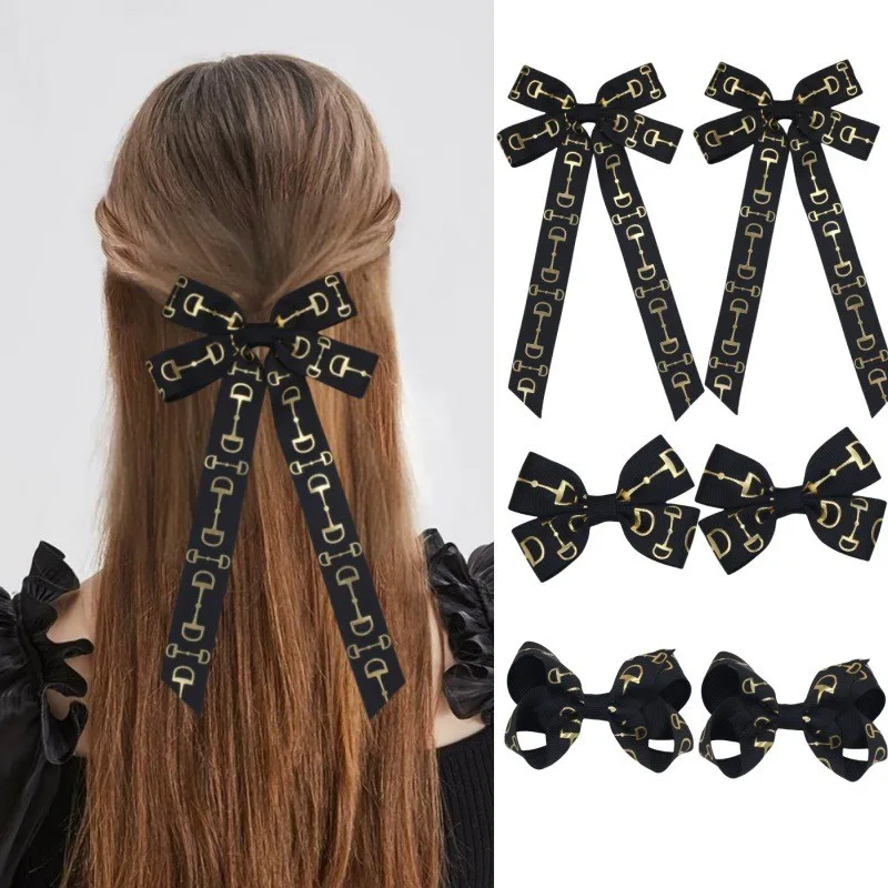 36pc Girls Horse Riding Hair Clips with Long Tassel Ribbon Bow Barrette Side Hairgrips Women Equestrian Accessories Letter Print