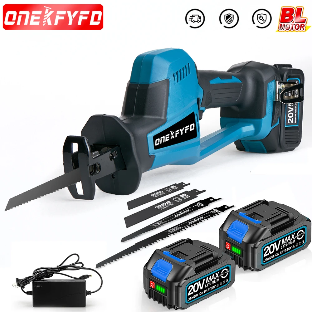 

ONEKFYFD Brushless Reciprocating Saw Handsaw Saber Portable Saw Metal Wood Pipe Cutting with 4 Blades for Makita Battery