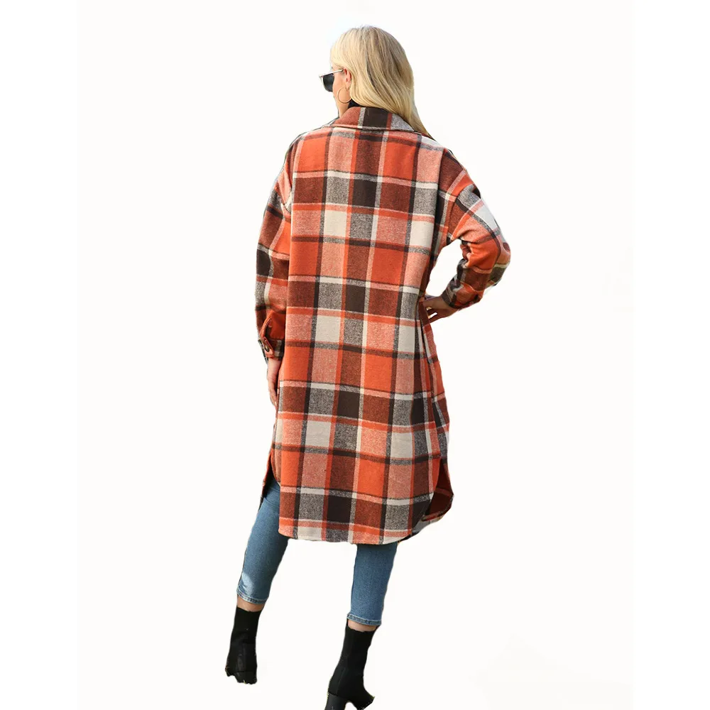 VOLALO Women's Casual Wool Blend Plaid Shirt Jacket Loose Button Down Shacket Coat