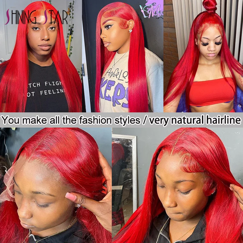 30 Inch Red Body Wave Lace Front Human Hair Wigs 13X4 Hot Red Straight Transparent Lace Front Wig Peruvian Remy Lace Frontal Wig