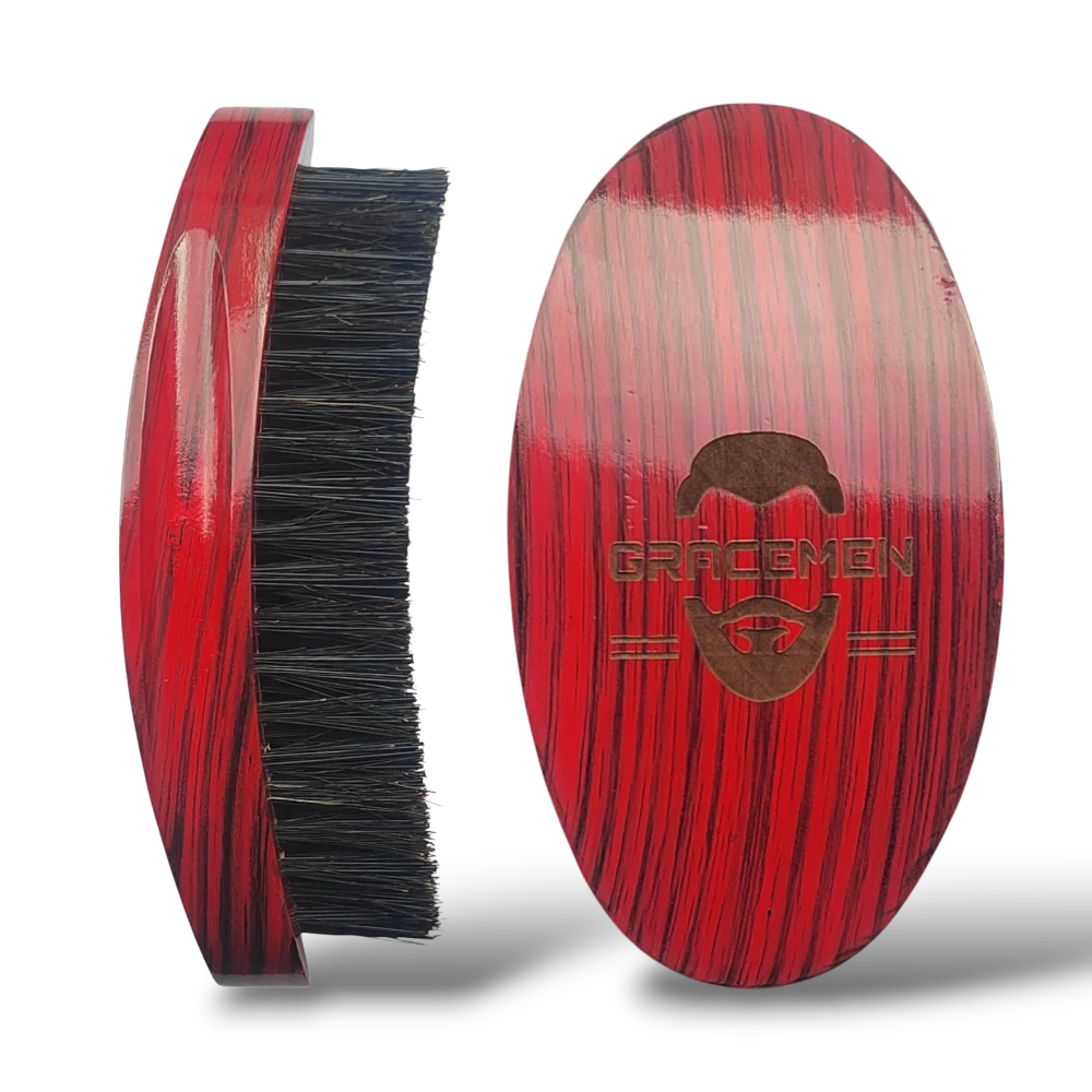 The Gracemen 360° Wave Medium Hard for Curved Hair Brush Red Color 50% Boar Bristles+50% Nylon Hair and Beard Brush