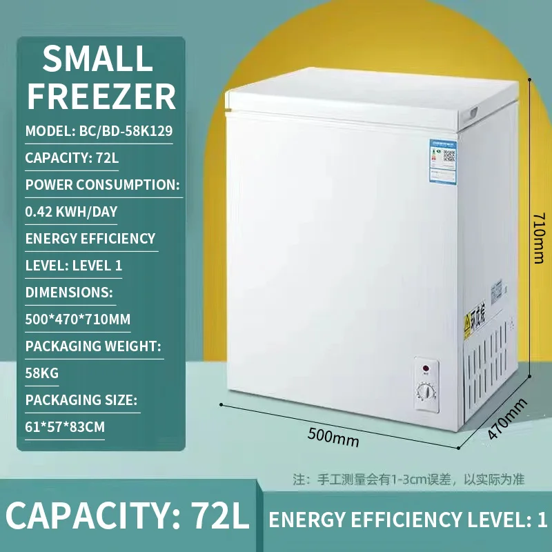 58L/72L Small Freezer, Energy Saving Chest Deep Freezer with 6 Level Adjustable Thermostat, Top Opening Compact Freezer