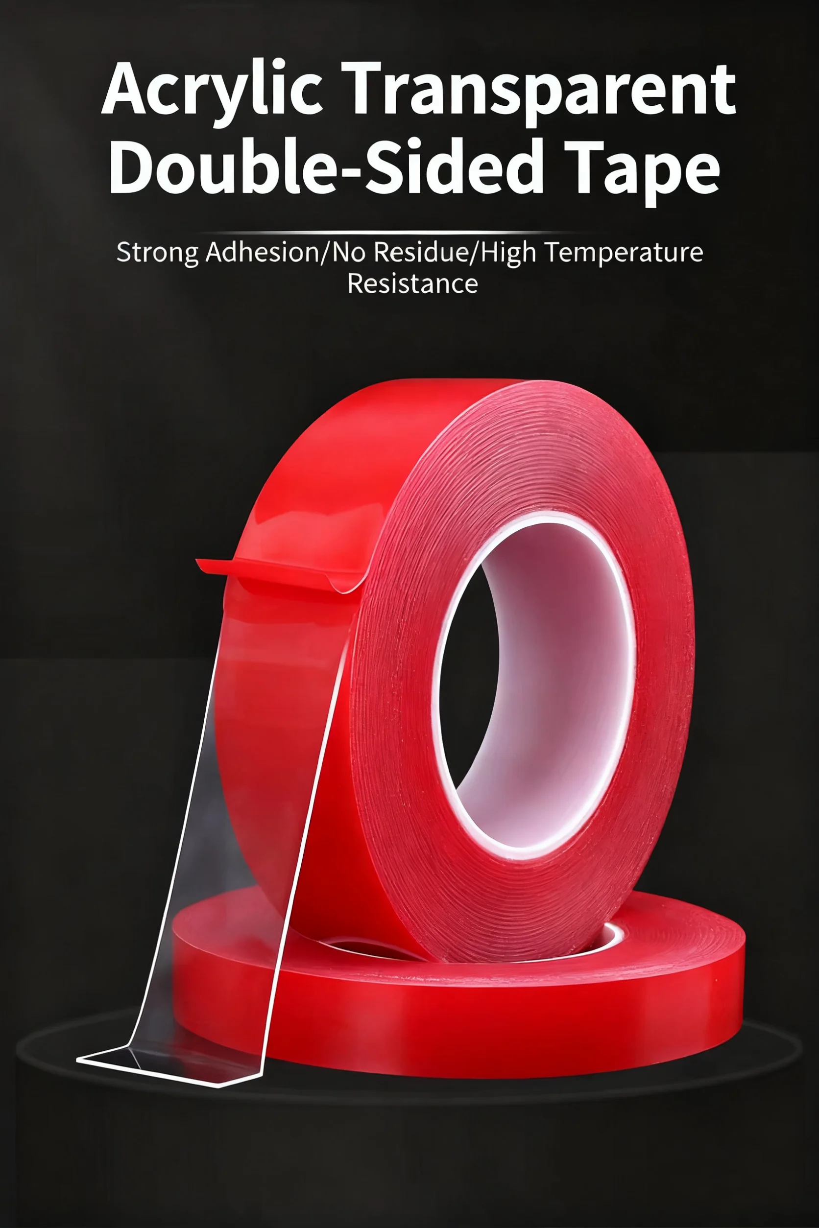 2 Rollen starkes doppelseitiges rotes Acrylklebeband, transparent, wasserdicht, spurlos, 3 m Länge, 10 mm/15 mm, für Telefone und Bildschirme – Detail 3