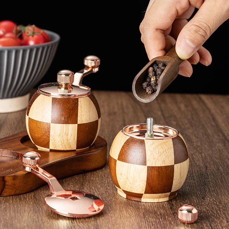 ABDJ-Checkerboard Hand Crank Salt And Pepper Grinder Set Fashion Manual Grinder Kitchen Gift