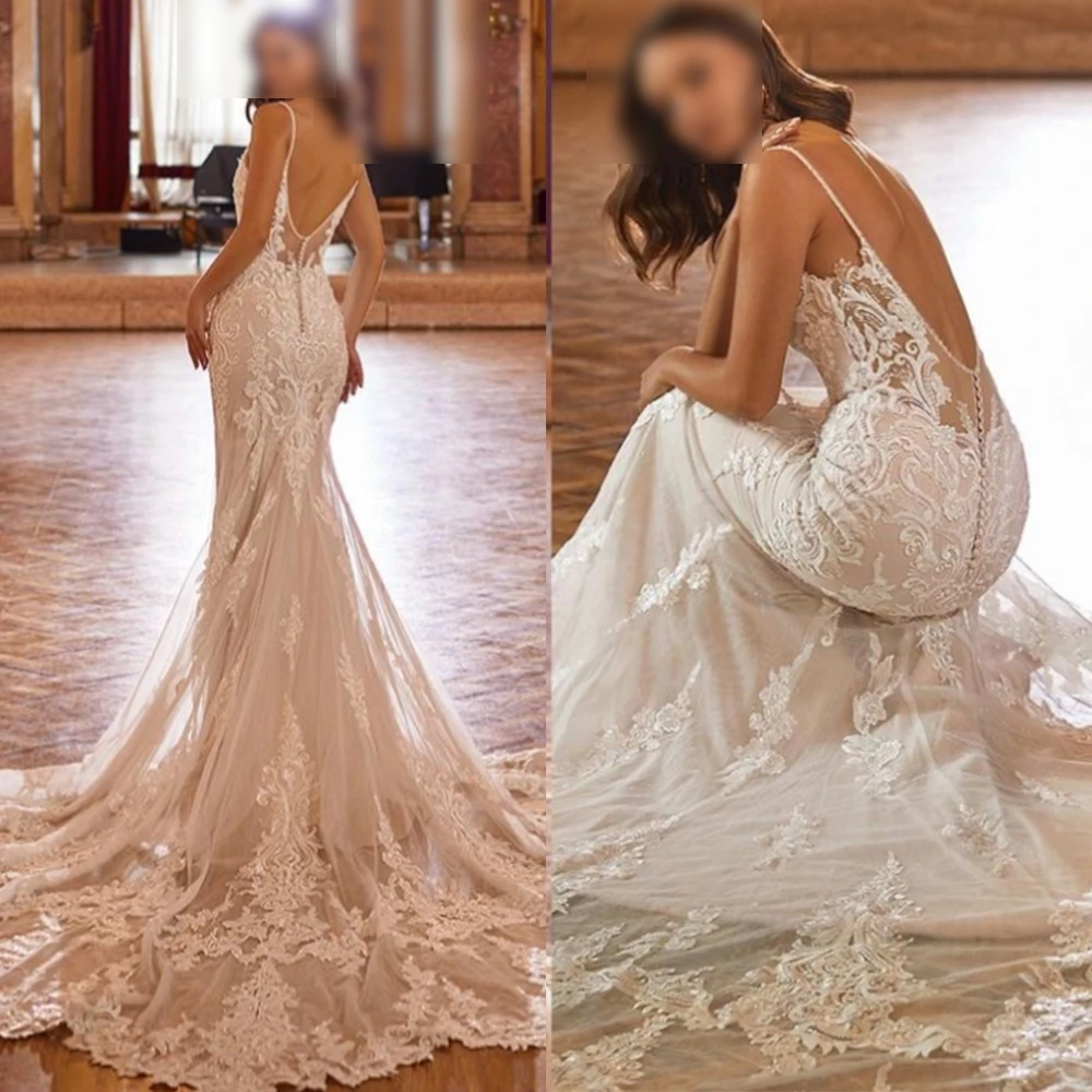 Abiti da sposa personalizzati con applicazioni di alta qualità Sirena senza spalline Abito da sposa Classico lunghezza pavimento Vestido De Novia