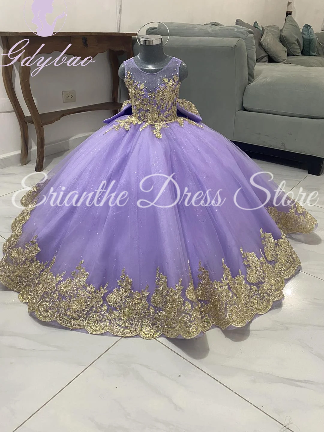Custom Lilac Flower Girl Dress For Wedding Tulle Applique Beading Puffy Princess Kids Birthday Party First Communion Ball Gowns