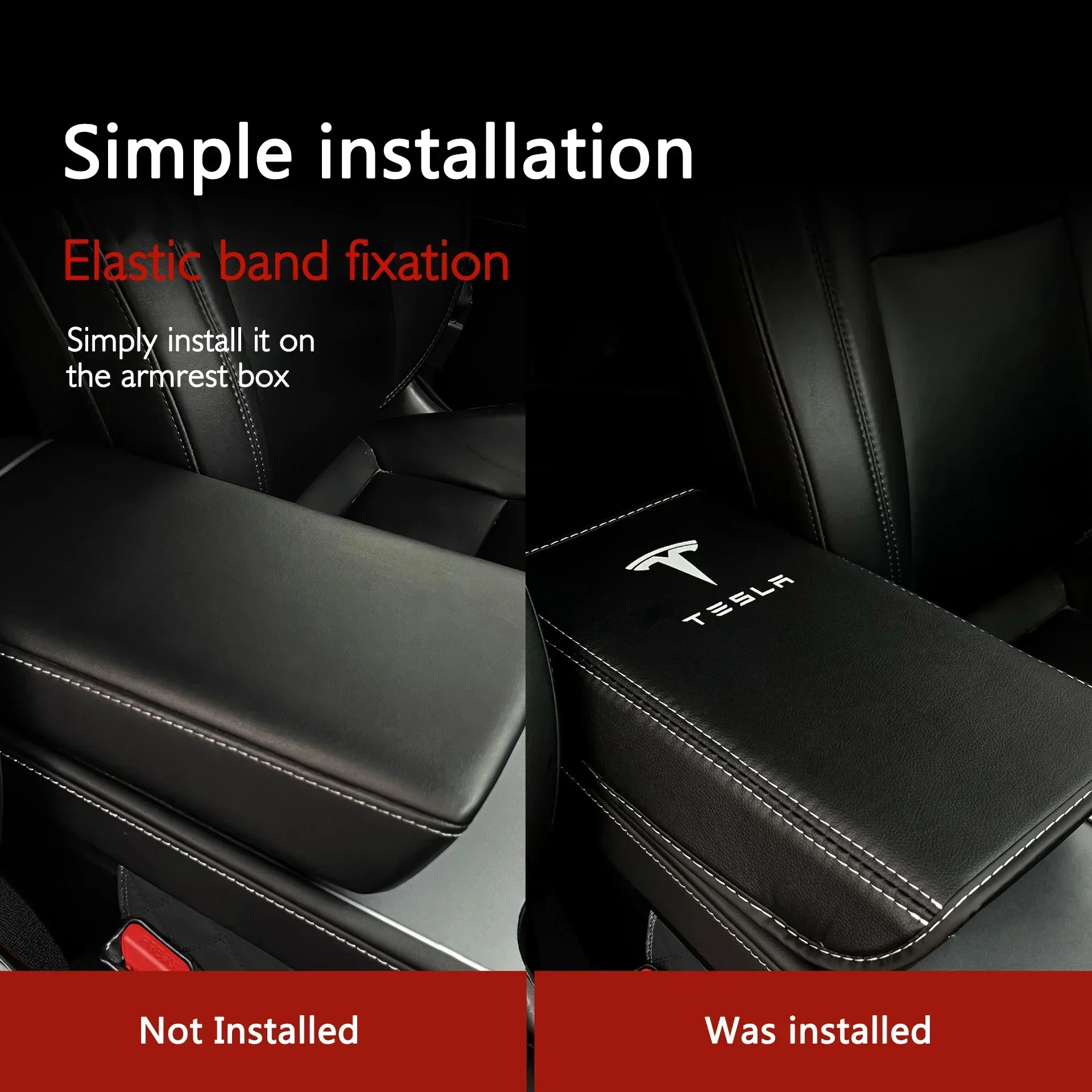 Image of Auto-Aufkleber 2025: Heiß begehrte Leder-Armlehnenmatte für die Mittelkonsole und Armstauraum für Tesla Model S, X, 3, Y (ab 2017) – Personalisiertes R-Modell
