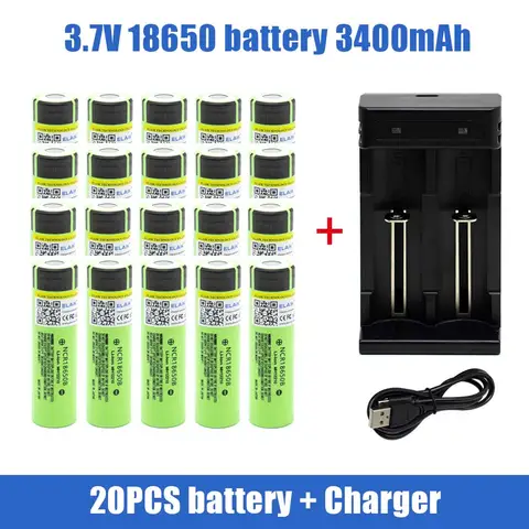 18650 NCR18650B 3400 mAh Lithium-Hochleistungs-Akku mit 3,7 V für LED-Taschenlampe, Powerbank, Laserpointer, mit Ladegerät