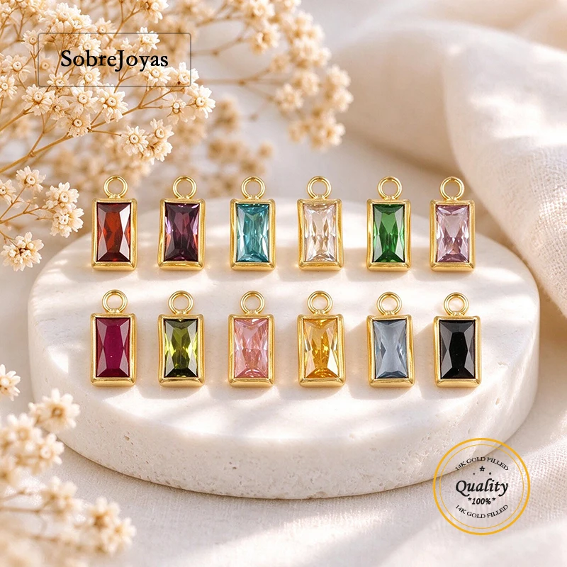 14K Gold Filled Birthstone Rectangle Bezel Drop 3x5mm 3A Cubic Zirconia (CZ) Jewelry Findings Charms for Jewelry Accessories