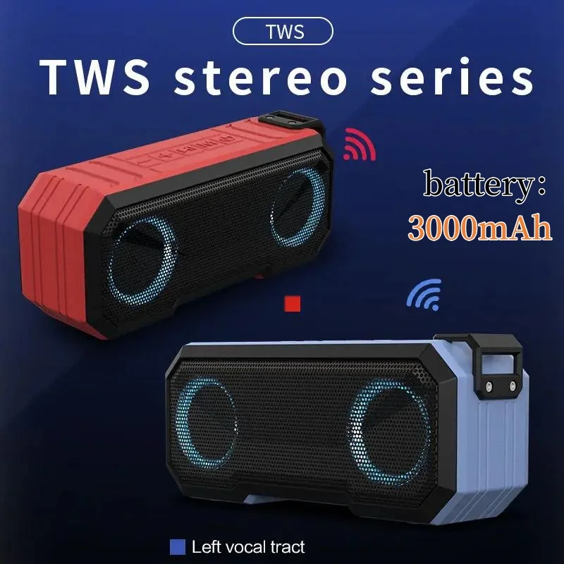 

TWS Bluetooth Speaker Waterproof HiFi Stereo Surround Loudspeaker Outdoor Wireless Audio TF Card USB Subwoofer Support FM Radio