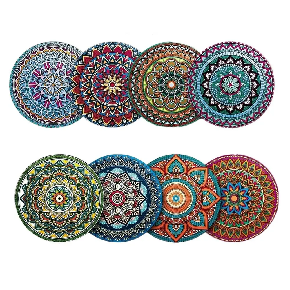 6/8-teiliges Retro Holz-Mandala-Untersetzer-Set Hitzebeständige Runde Katzenmotiv-Tassenuntersetzer Partyzubehör Getränkeuntersetzer für Bar, Heimdekoration