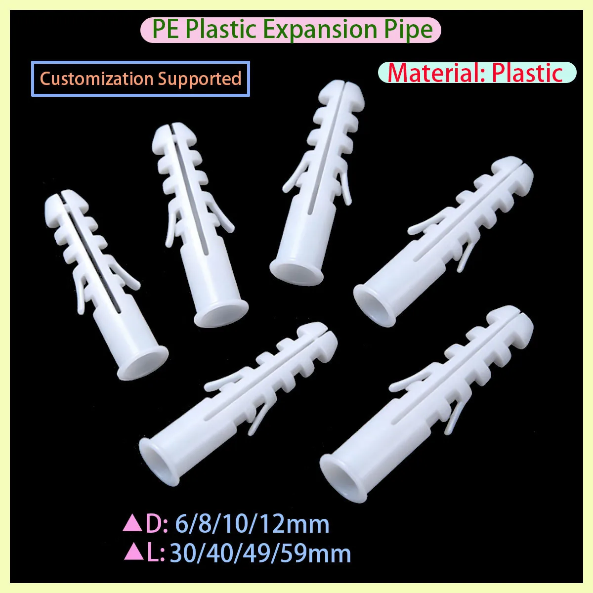M5 M6 M8 White Plastic Expansion Pipe Anchor Wall Plug Anchor Suitable for Self Tapping Screw Wall Anchor Plug