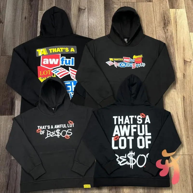 Sudadera con capucha negra con estampado de grafiti para hombre y mujer, sudadera con capucha de sirope de la tos, informal, holgada, Unisex