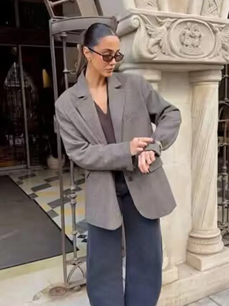 HH Donna New Fashion Versatile Giacca a maniche lunghe in lana a spina di pesce con risvolto Giacca allentata casual da pendolarismo femminile High Street Mujer