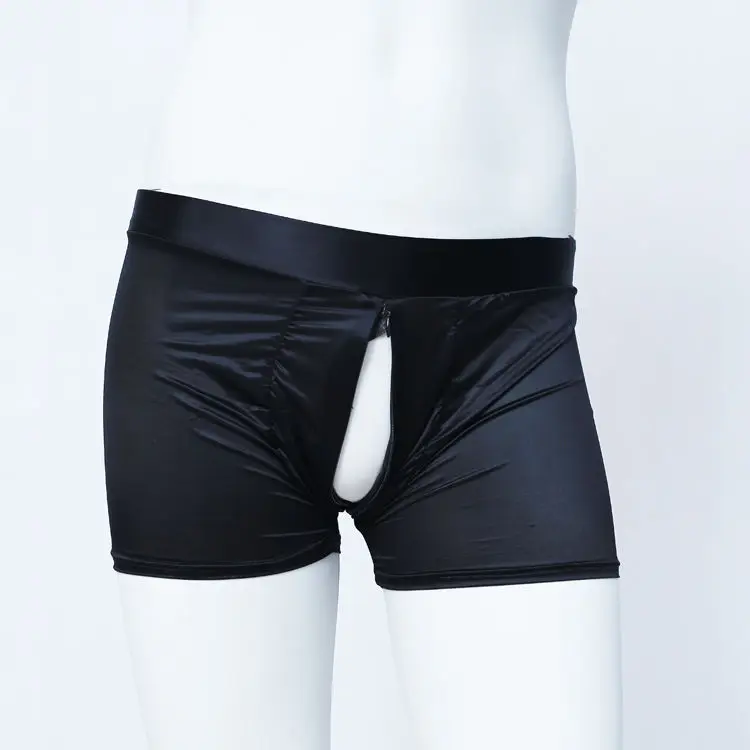 Heren Rits Open Kruis Doorzichtig Ijs Zijde Dunne Glanzende Shorts Slipje Casual Slaapshorts Ondergoed