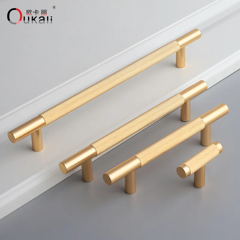 Modern simple gold cabinet wardrobe cabinet door round bar knurled engraved aluminum alloy