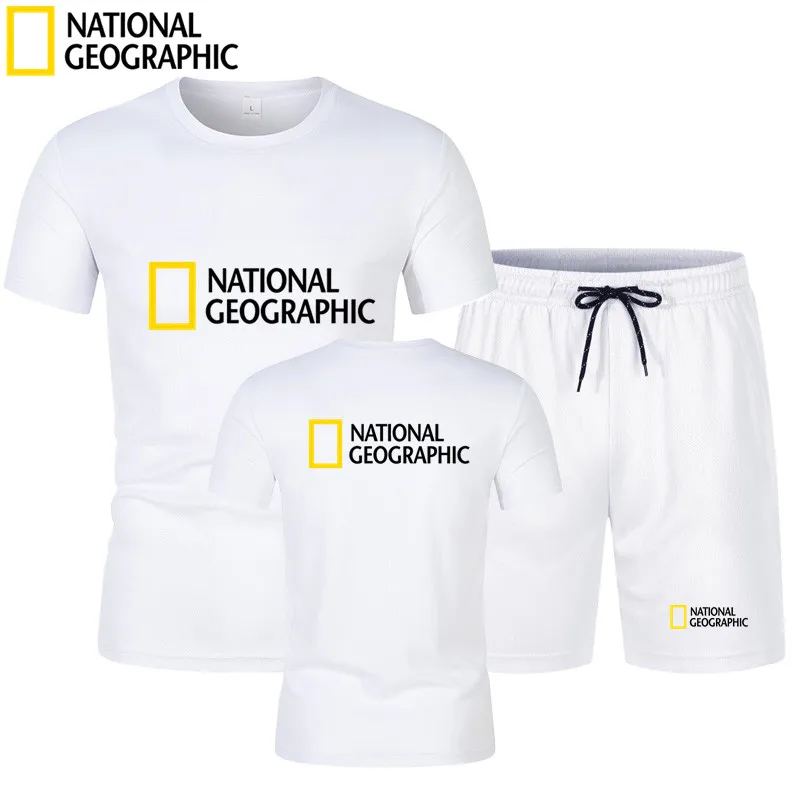Conjunto de 2 Piezas de Ropa Casual para Hombre National Geographic: Camiseta + Pantalones Cortos - Atuendo Deportivo de Manga Corta - Ropa Deportiva para Cancha de Tenis - Marca Clo