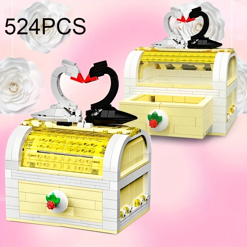 524PCS Swan Jewelry Box Building Blocks Model Ring Box Confession Romantic Gift Box Creative Decoration Christmas Gifts KidsToys