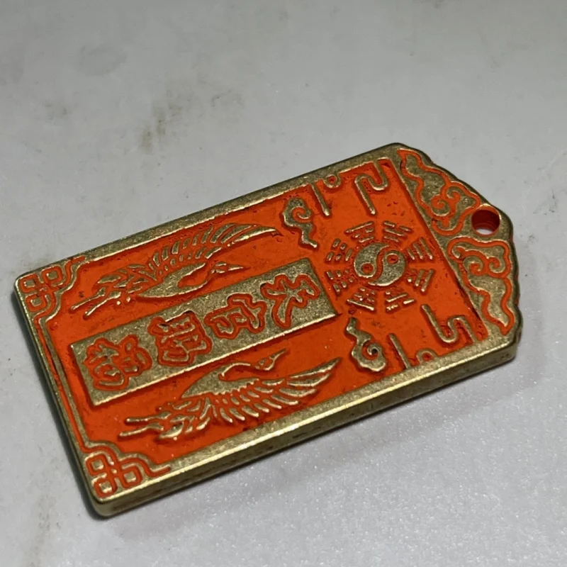 Brass cinnabar copper amulet with animal head, zodiac sign pendant, portable small accessory, twelve zodiac signs, nine palaces