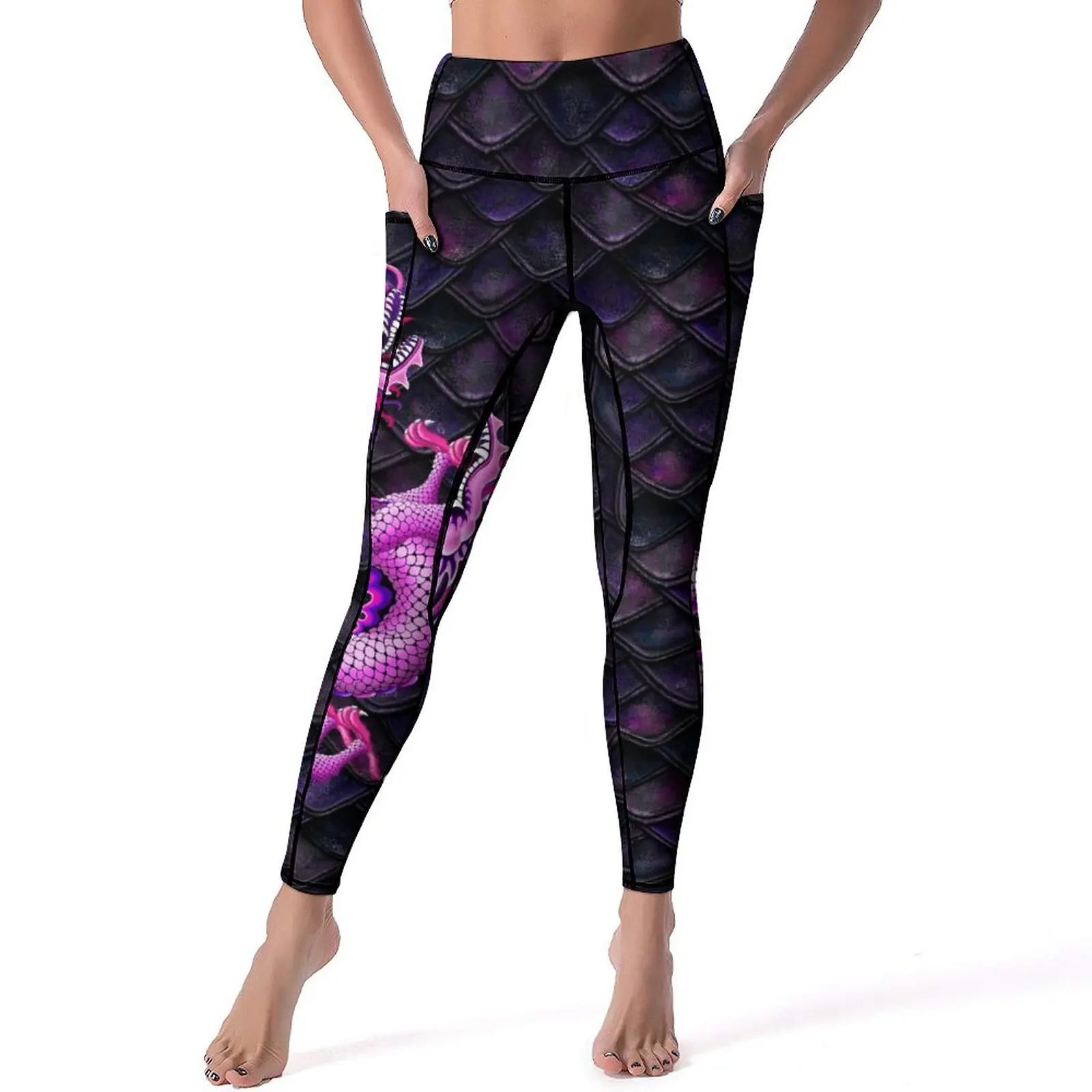 Pink Dragon Yoga Pants Sexy Dragon Scales Print Graphic Leggings High Waist Gym Leggins Female Funny Quick-Dry Sports Tights