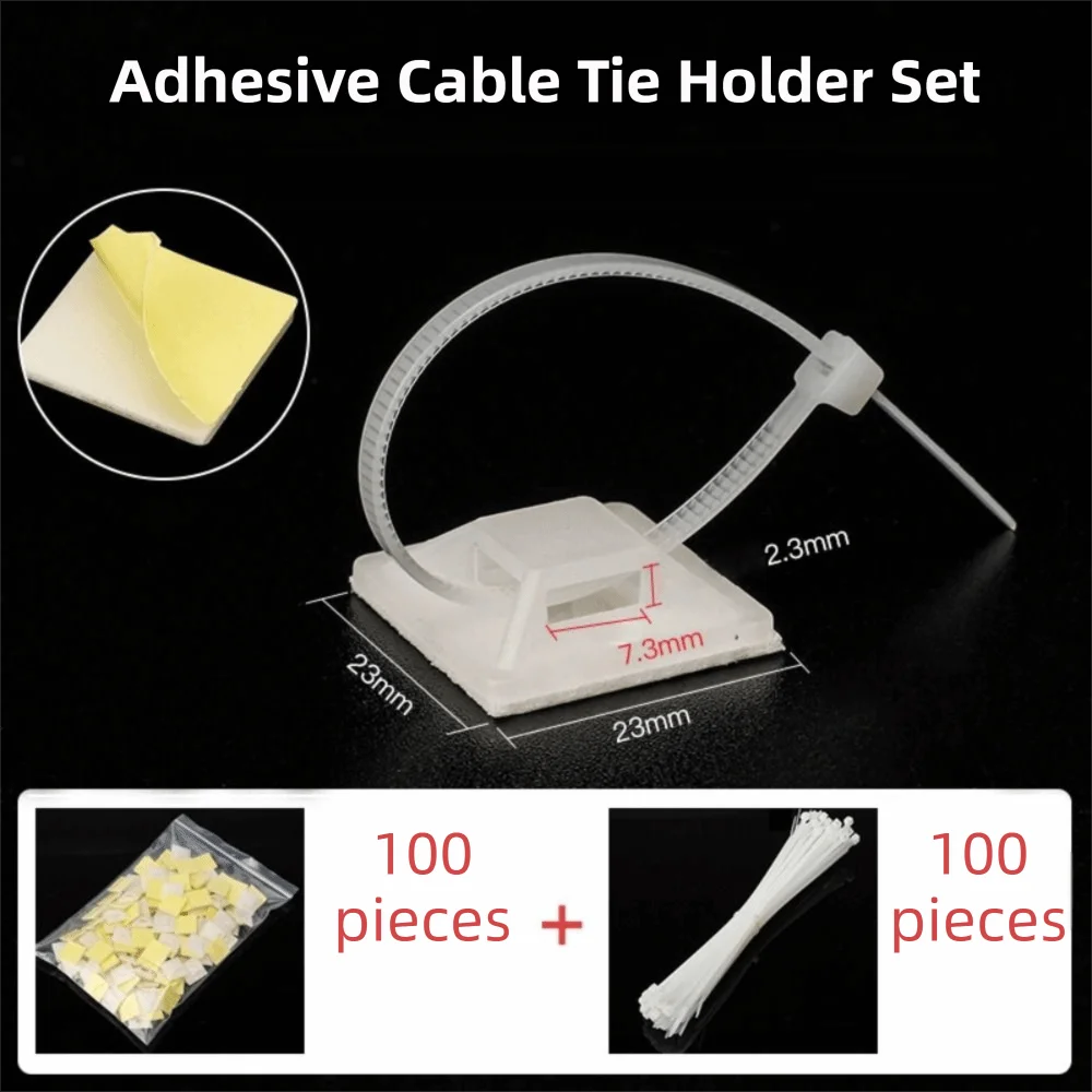 100 Pack Sticky Backs Cable Tie Mounts Set Super-Adhesive Waterproof Zip Tie Bases PVC Wire Management Mounts Home Office