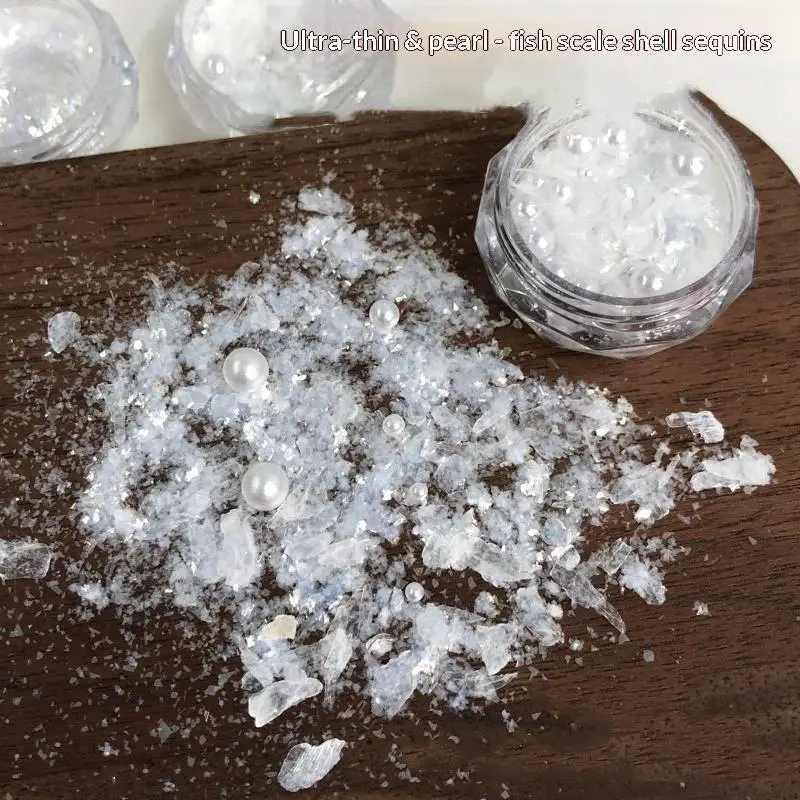 Hot Irregular Transparent Aurora Shell Slices Nail Charms White Imitation Pearl Beads Nail Sequins Flakes DIY Nail Decorations