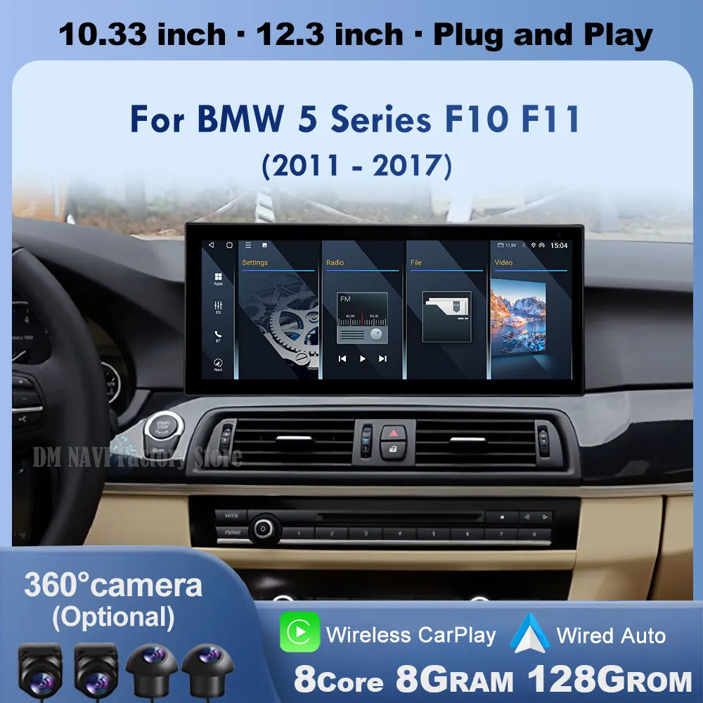 Android 14 Wireless CarPlay for BMW 5 Series F10 F11 2011-2017 CIC NBT Car Radio Multimedia Video Player Navigation GPS WIFI BT