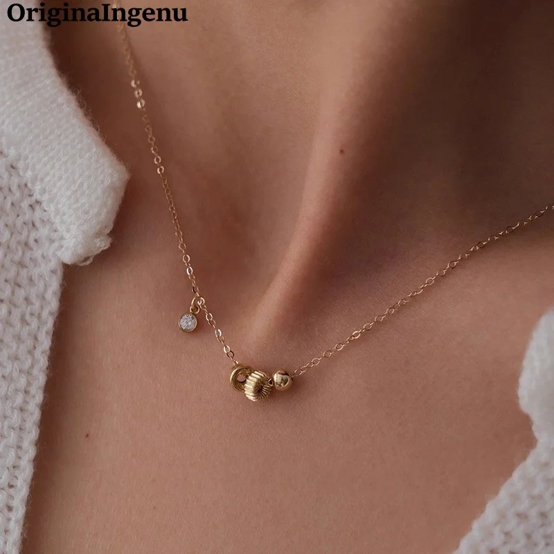 14K Gold Filled Dainty Zircon Necklace Handmade Bead Pendant Choker Tarnish Resistant Hypoallergenic Jewelry for Women