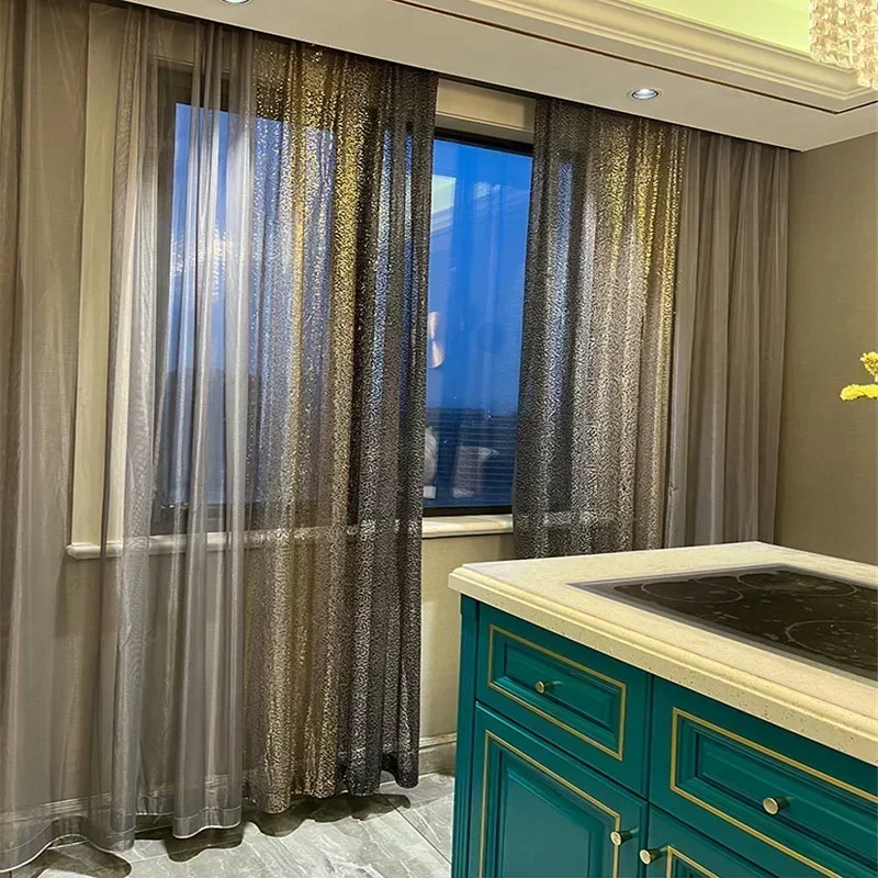 American Light Luxury Curtain For Living Room Bedroom Romantic Wedding Home Gradient Sequin Tulle Decor Sheer Drapes Custom #4