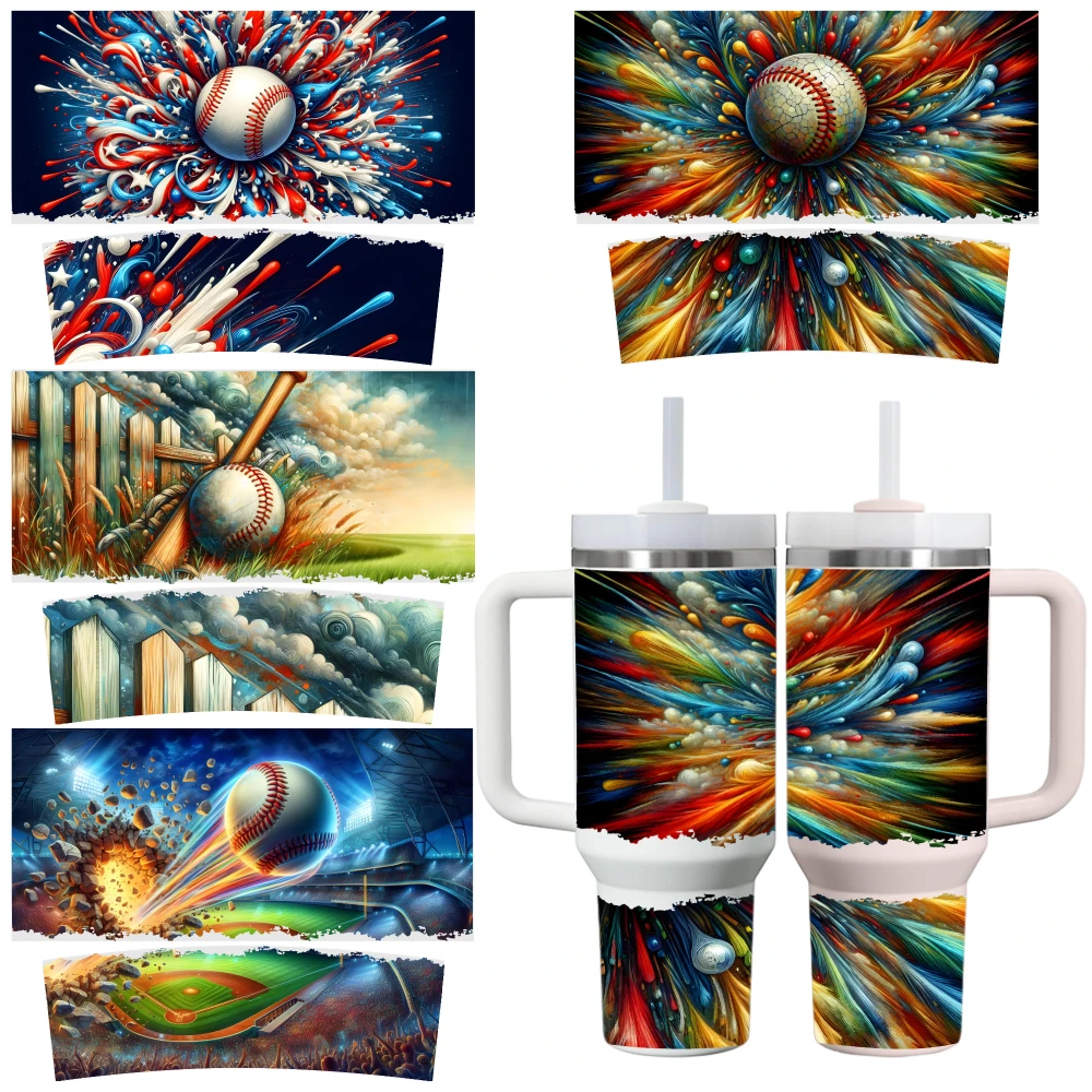 40oz Tumblers UV DTF Stickers 4 Sheets Baseball Explosion Field Storm Night Energy