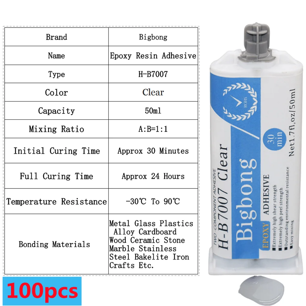 100 Stück 50ml Epoxidharz 1:1 Klebstoffe AB-Kleber Transparenter Dichtungskleber Strukturklebstoffe für 50ml 1:1 Klebepistole Dichtungspistolen – Detail 1