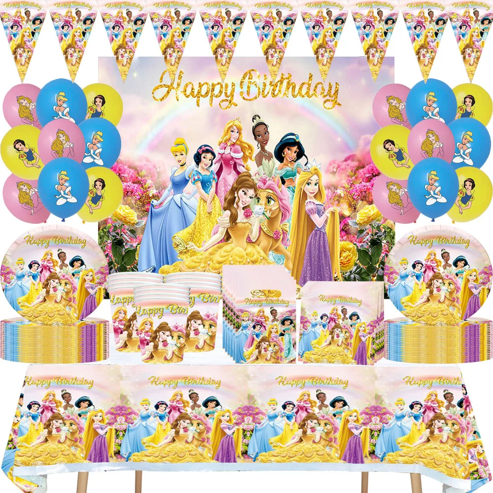 Disney Six Princess Girls Birthday Party Decoration Christmas Family New Years Party Paper Cup Plate Napkin Baby Shower Supplies