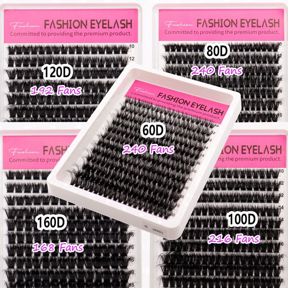 240 ventiladores 192 ventiladores 168 ventiladores 216 ventiladores mezcla 10-20 mm 60D-20D efecto multicapa Combopack grande extensiones de pestañas prefabricadas