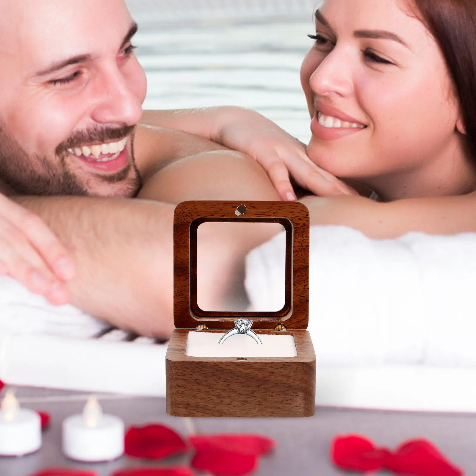 

Small Wooden Ring Box for Proposal Engagement Wedding Ring Holder Jewelry Storage Case Earring Gift Box Compact Travel Design