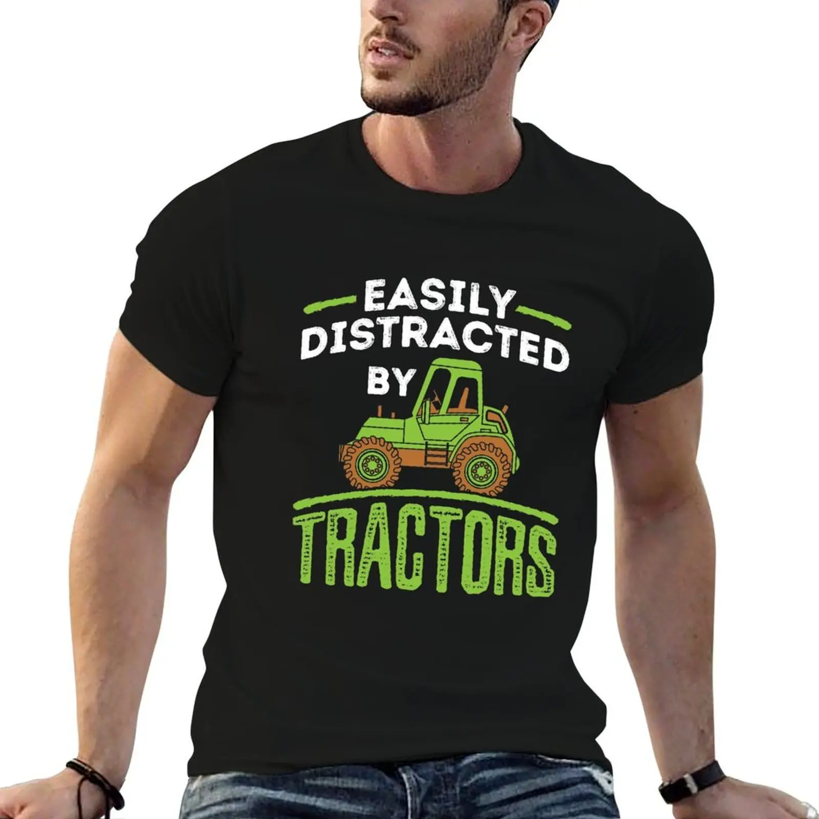 Easily Distracted by Tractors T-Shirt blanks animal prinfor boys mens graphic t-shirts big and tall