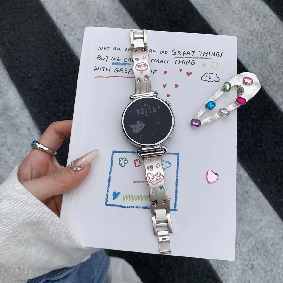 18/20/22MM Watch Band For Samsung Galaxy Watch 8/7/4 6 Classic 5 Pro Dog Colored Diamond Wave Bracelet Strap For Amazfit Bip/GTS